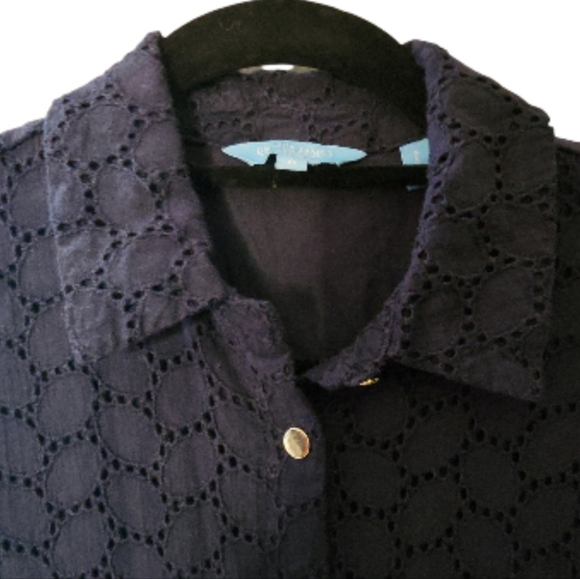 Draper James Romper Navy Blue Eyelette Gold Buttons Small Coquette Coastal Prep - Picture 6 of 11